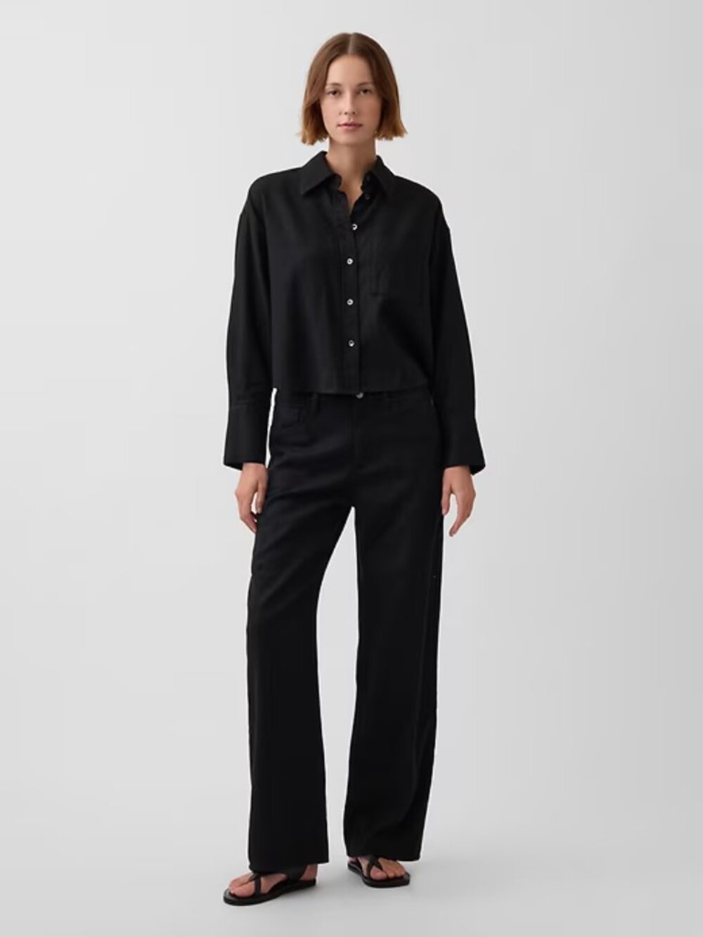 NWT GAP sz 10 Black Linen-Cotton Wide Leg Pants 90's